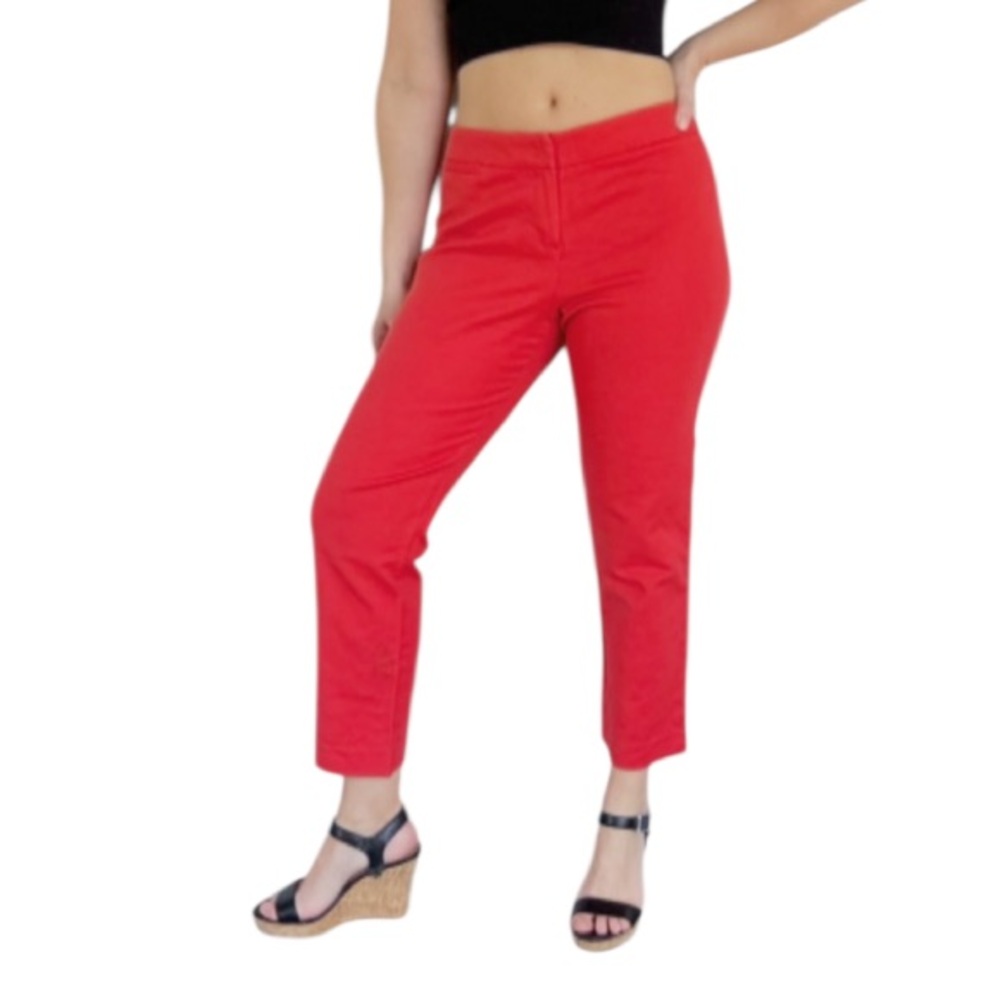 Donna Ricco New York red mid rise cotton stretch crop ankle pants size 10